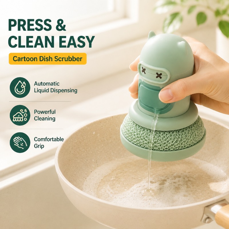 Dish Brush Bamboo - แปรงล้างขวดแบบกดพร้อมจ่ายน้ำยาอัตโนมัติ สำหรับทำความสะอาดหม้อและกระทะ