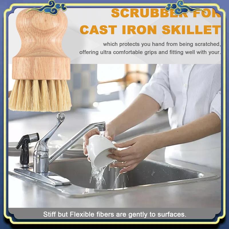 Dish Brush Bamboo - A56P-แปรงจานไม้ไผ่ 2 ชิ้นไม้ไผ่มินิแปรงขัดหม้อแปรงจาน Scrubber สําหรับกระทะเหล็กหล่อ, อ่างล้างจาน,