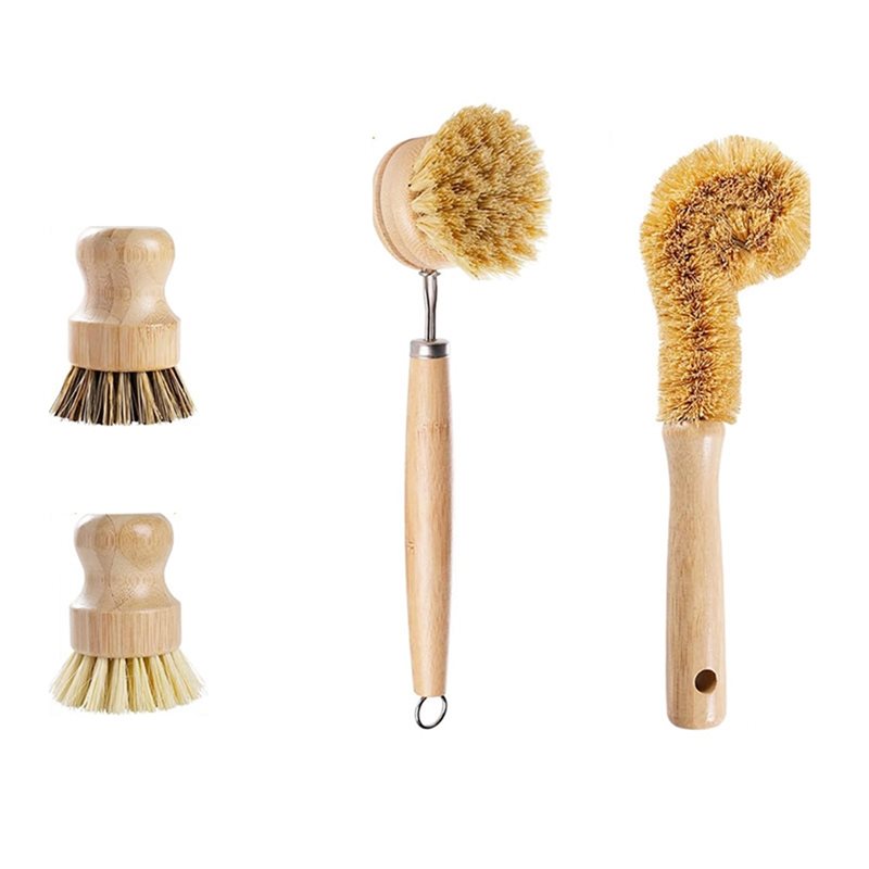 Dish Brush Bamboo - ABNL ด้ามจับไม้ตามหลักสรีรศาสตร์ ชุดแปรงล้างจานไม้ไผ่และใยมะพร้าว 4 ชิ้น เพื่อการทำความสะอาดที่สะดวกสบาย